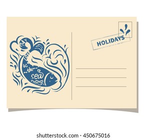 Vintage template postcard with saltwater fish whale