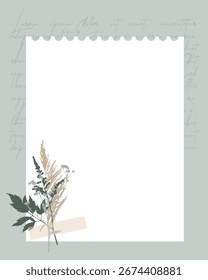 Lembretes modelo vintage, scrapbooking com elementos de herbário botânico. Notas, folha de notas, lista de tarefas.