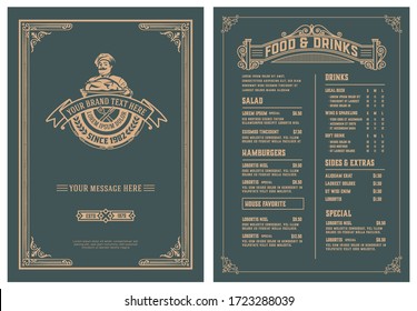 Vintage template for  restaurant menu design. Vector layered.