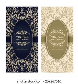 Vintage template set with ornamental frames and patterned background. Elegant lace wedding invitation design, Greeting Card, banners