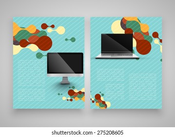 Vintage templates with computer and notebook, vector
