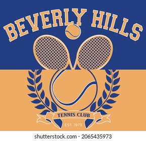 Vintage tennis club slogan print with racket and ball illustration for graphic tee t shirt or sweatshirt - Vector