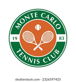 Vintage tennis logo, badge, emblem and much more. Monte Carlo tennis club vintage tee print, athletic apparel design shirt graphic print.