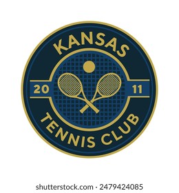 Vintage tennis logo, badge, emblem and much more. Kansas tennis club vintage tee print, athletic apparel design shirt graphic print.