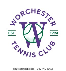 Vintage tennis logo, badge, emblem and much more. Worchester tennis club vintage tee print, athletic apparel design shirt graphic print.