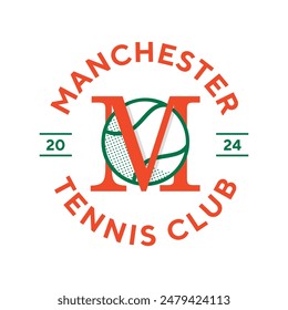 Vintage tennis logo, badge, emblem and much more. Manchester tennis club vintage tee print, athletic apparel design shirt graphic print.