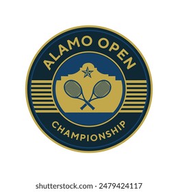 Logotipo de Antiguas tenis, insignia, emblema y mucho más. Álamo Open de tenis torneo de estampado de camiseta vintage, ropa atlética diseño camiseta impresión gráfica.