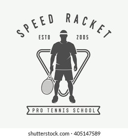 Vintage tennis logo, badge, emblem. Vector Illustration