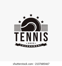 Vintage Tennis logo icon vector, tennis club, tournament, championship, tennis net and ball logo on white background