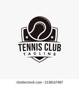 Vintage Tennis logo icon vector, tennis club, tournament, championship, shield and tennis ball logo on white background