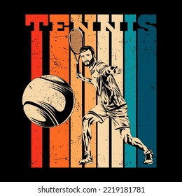 Vintage Tennis Player T-Shirt Design Vector