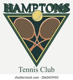 Vintage tennis sport club slogan print with racket and ball illustration for graphic tee t shirt - Vector