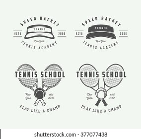 Vintage tennis sport logo, emblem, badge, label or mark. Vector Illustration