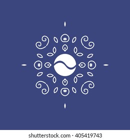 Vintage tennis themed monochrome linear logo template: tennis ball