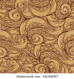 Vintage tentacles vector seamless pattern. Grunge background.