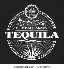 Vintage tequila banner design on chalkboard. Poster alcohol, vector illustration