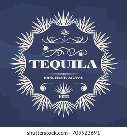 Vintage tequila banner or poster design with agava plants. Vector illustration