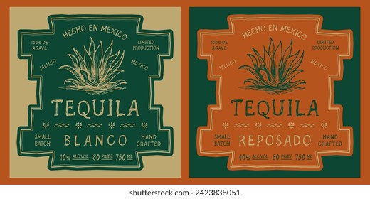 Vintage Tequila Label design, textured and retro vector