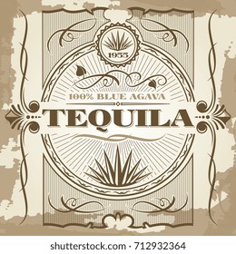 Vintage tequila vector poster design. Banner bar retro illustration style