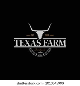 Vintage Texas Longhorn, Bull Head, Countryside Label Logo Design Concept