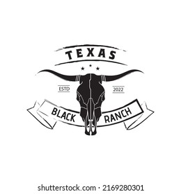 Vintage Texas Longhorn bull skull, front view. vector illustration.