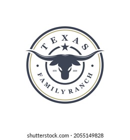 Vintage Texas Longhorn Country Western Bull Badge Label Logo Design