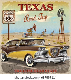 Vintage Texas Road Trip Poster.