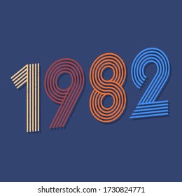 VINTAGE TEXT, 1982, COLORFUL TEXT, YEAR, SLOGAN PRINT VECTOR