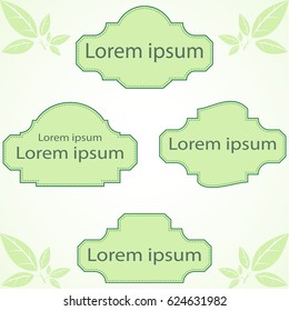 Vintage text boxes framed with green leaves.