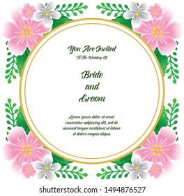 Vintage text of bride and groom on white background, with feature colorful flower frame. Vector