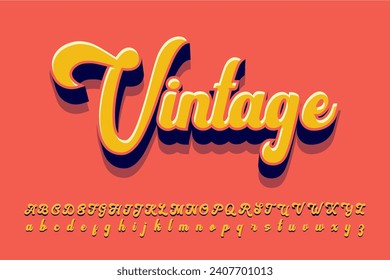 vintage text effect alphabet 3D style vector