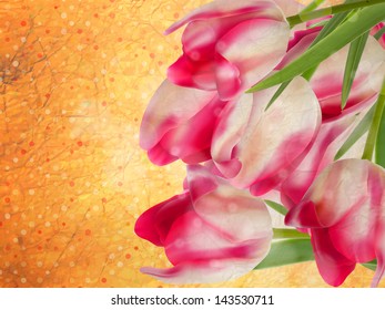 Vintage text frame with tulips, old paper background. And also includes EPS 10 vector