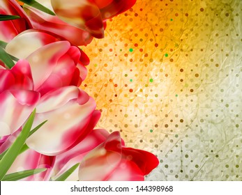 Vintage text frame with tulips, old paper background. And also includes EPS 10 vector
