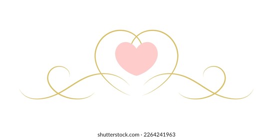 Vintage text separator filigree calligraphic ornament swirl with heart vector illustration. Classical flourishes divider for text decoration. Decorative retro design for wedding invitation card