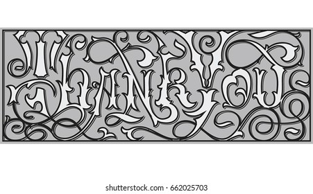 Vintage text Thank You pattern with decorative ornate
