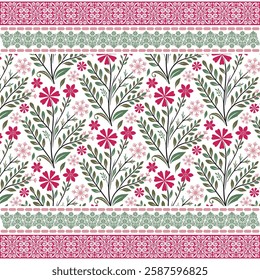 vintage textile graphics with floral all over print and intricate border embroidery
