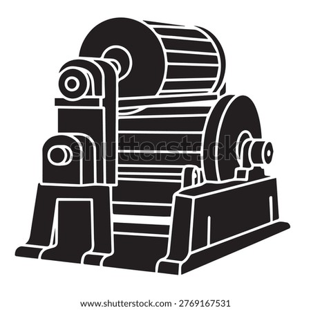 Vintage Textile Loom or Printing Press Machine Silhouette Vector Retro Industrial Manufacturing Equipment Icon for Factory and Workshop Design