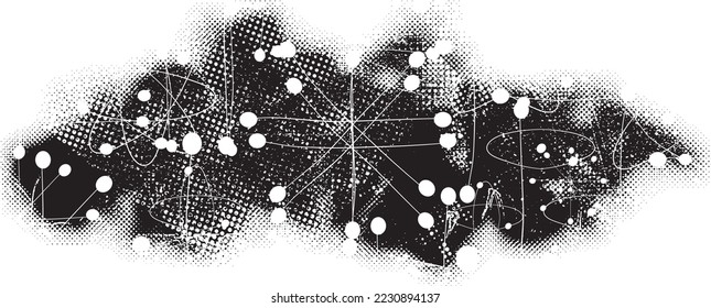 Vintage texture with atomic design elements . Mid century modern . Wall art . Overlay tech texture . Vector abstract  grunge background