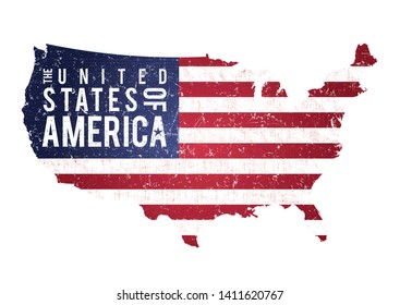 Vintage Textured American Map With Flag/
Illustration of a vintage grunge textured american USA map background, with masked flag and also fabric and weathered patterns