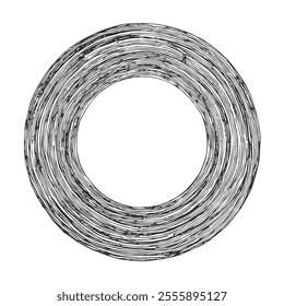 Vintage Textured Circle Symbol, Hand-Drawn Vector, Graphic Style, Cartoon Illustration, Black and White, Sketch Style, Isolated on White Background