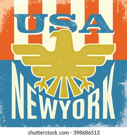 Vintage textured "New York" badge for poster, flyer or t-shirt print with eagle symbol.