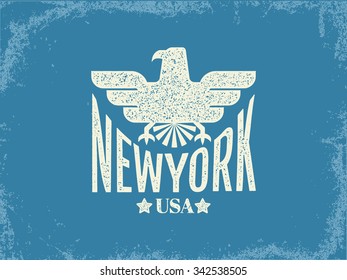 Vintage textured "New York" label for poster, flyer or t-shirt print with eagle symbol.