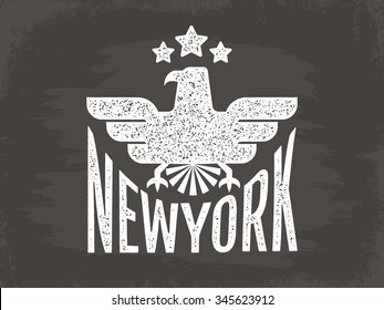 Vintage textured "New York" label for poster, flyer or t-shirt print with eagle symbol.