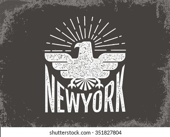 Vintage textured "New York" label for poster, flyer or t-shirt print with eagle symbol.