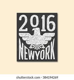 Vintage textured "New York" label for poster, flyer or t-shirt print with eagle symbol.