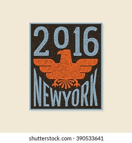 Vintage textured "New York" label for poster, flyer or t-shirt print with eagle symbol.