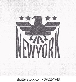 Vintage textured "New York" label for poster, flyer or t-shirt print with eagle symbol.