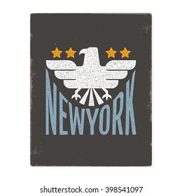 Vintage textured "New York" label for poster, flyer or t-shirt print with eagle symbol.