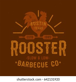 Vintage Textured Rooster Badge Design For Food, Barbecue, Farm Related Business. Weather Cock Vector Illustration.