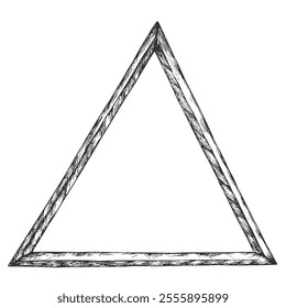 Vintage Textured Triangle Symbol, Hand-Drawn Vector, Graphic Style, Cartoon Illustration, Black and White, Sketch Style, Isolated on White Background